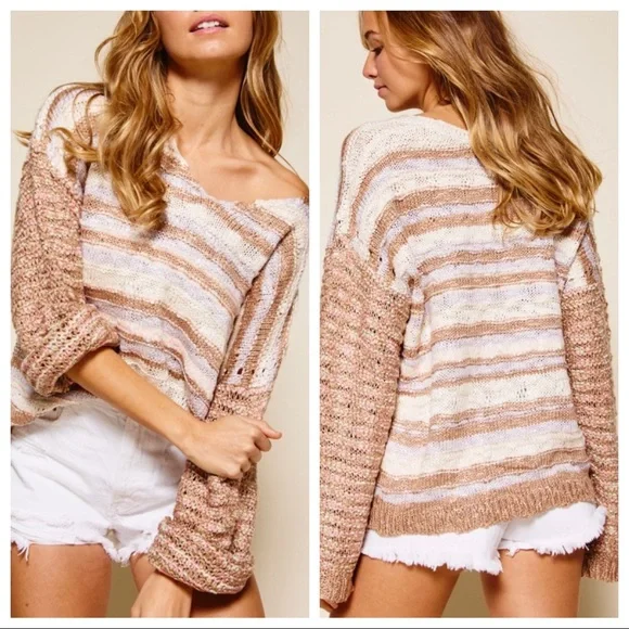 Multi Color V neck Thread mix Sweater - Picture 4 of 7